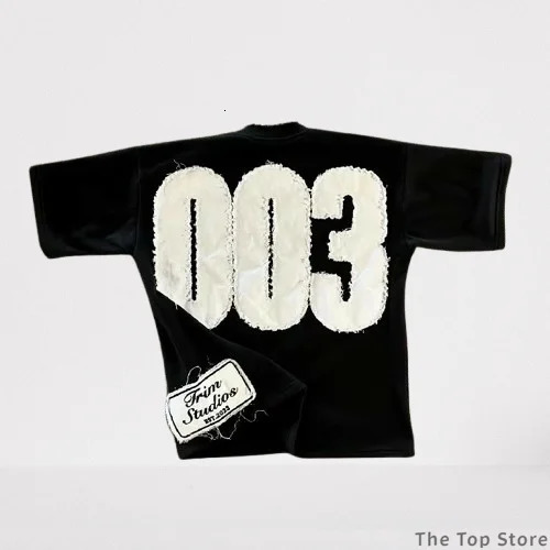 Hip Hop Number 003 Graphic Patch Oversized T Shirt Streetwear Black T Shirt Men Women Harajuku Goth Cotton Short Sleeve Y2K Tops 250213