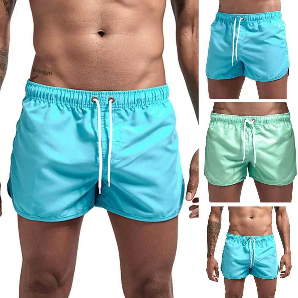 Men Shorts Pure Colors Soft Fabric Drawstring Swimming Pants Elastic Waist Loose Type Men Trunks Beachwear Beach Clothing W250214