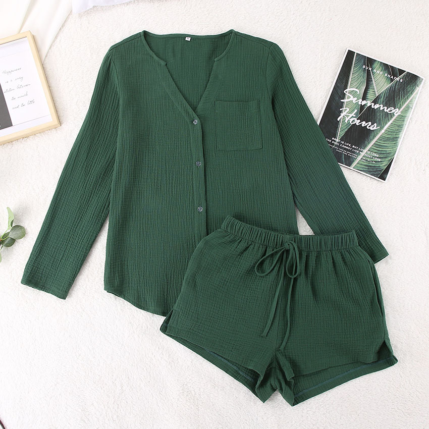B692-Autumn and winter Korean style simple striped knitted cotton long-sleeved round neck lace pajamas loose home clothes suit for women