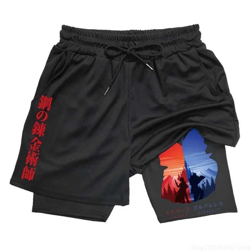 Anime Print Mens Fitness Workout Shorts 2 in 1 Compression Double Layer Shorts with Pockets Quick Drying Running Fitness M-3XLXJ250213