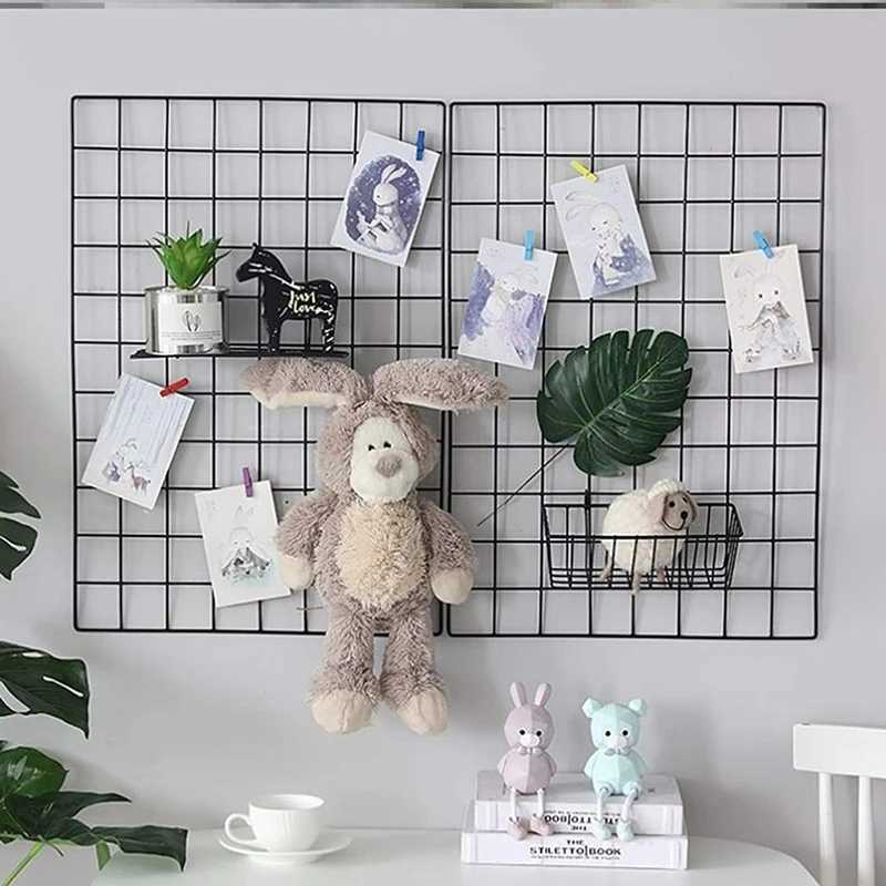 Home Wall Decoration DIY Art Iron Grid Decor Photo Frame Postcards Storage Wall Art Display Storage Rack Holder Shelf OrganizerXJ250214