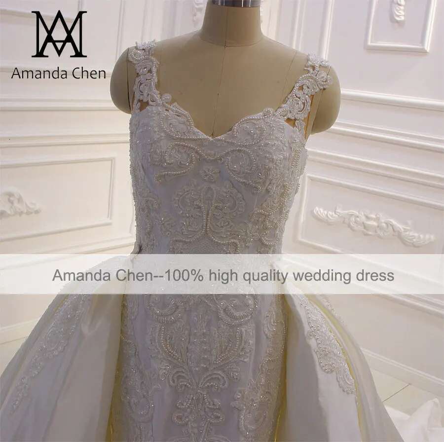 robe de mariee 2025 Cap Sleeve Lace Applique Pearls Wedding Dress with Detachable Train