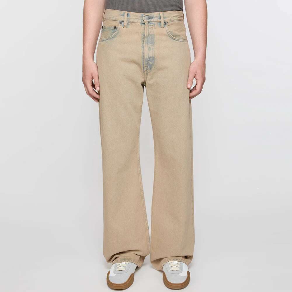 Haruku Solid Color Yellow Mud Dyed Mens Jeans Straight High Street Baggy Cargo Pants Oversized Denim Trousers