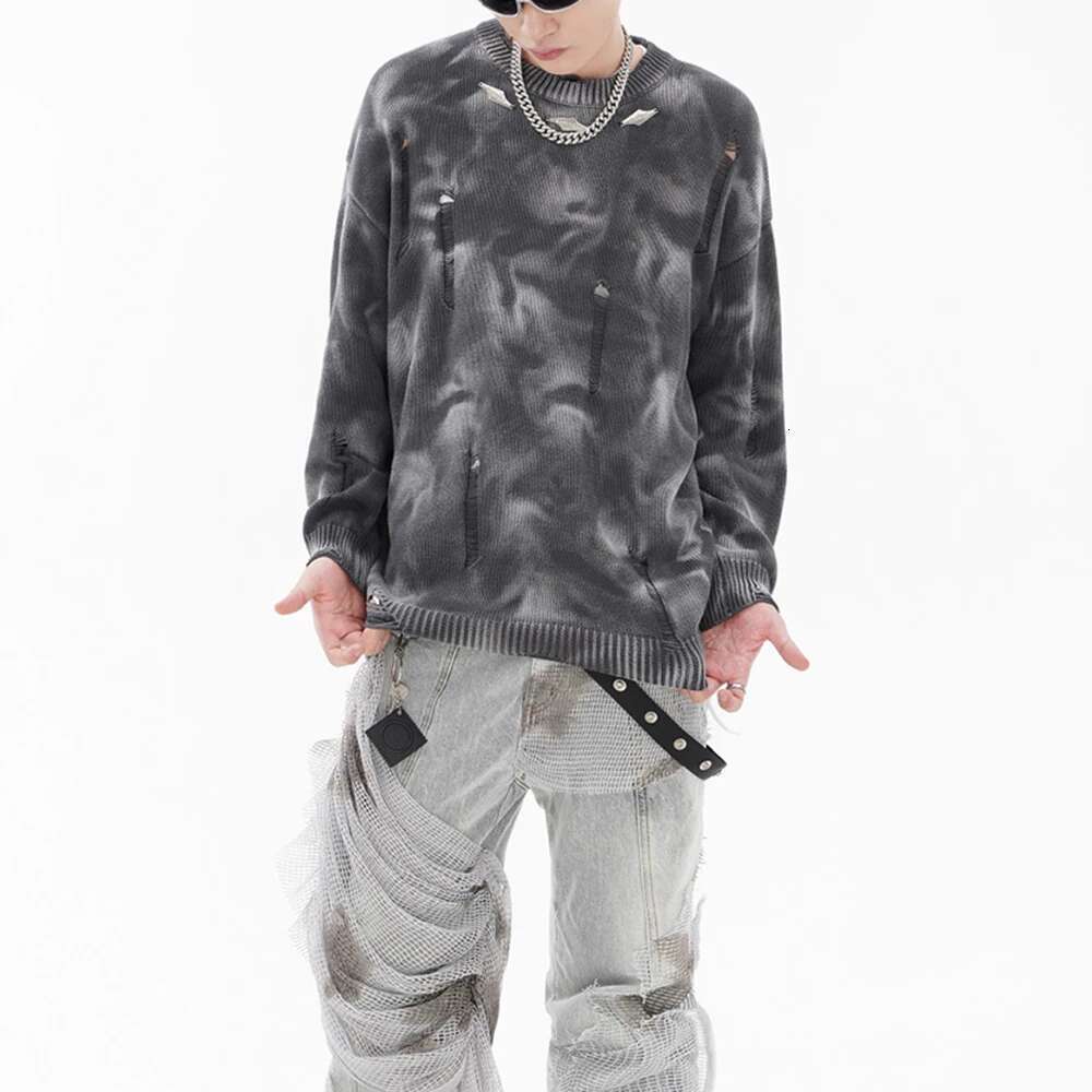 Retro Tie Dye Washed Autumn Men's And Women's Crew Neck Sweaters Long Sleeve Casual Baggy Knitted Clothes Oversized Pullover Top