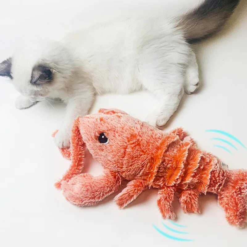 Animal Electric Jumping Shrimp Cat Lobster Washable Stuffed Toys Vibration Sensor Cats Toy Pet Dog TeasingT250214