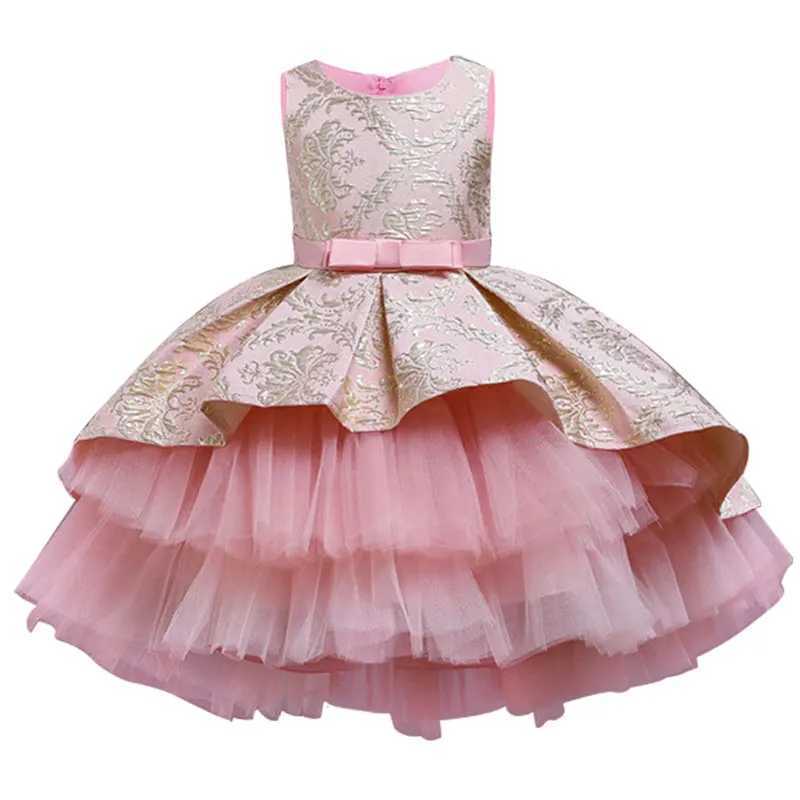 Layered Vintage Embroidery Baby Girls Princess Dress For Par Performance Elegant Kids Clothing 1-8 Years Z250214