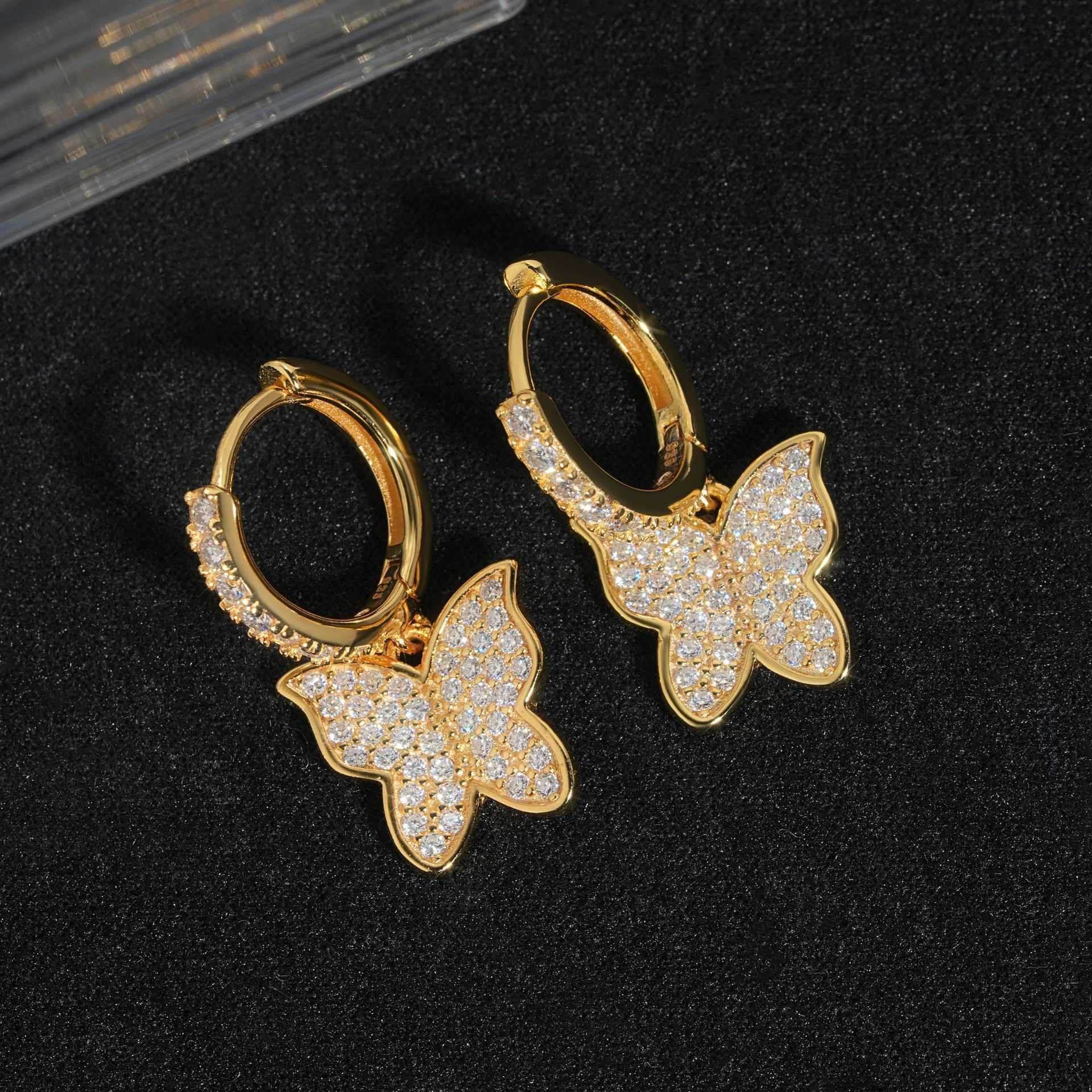 Diamond hair fashion versatile 925 silver full set moissanite butterfly earrings temperament new womens earrings