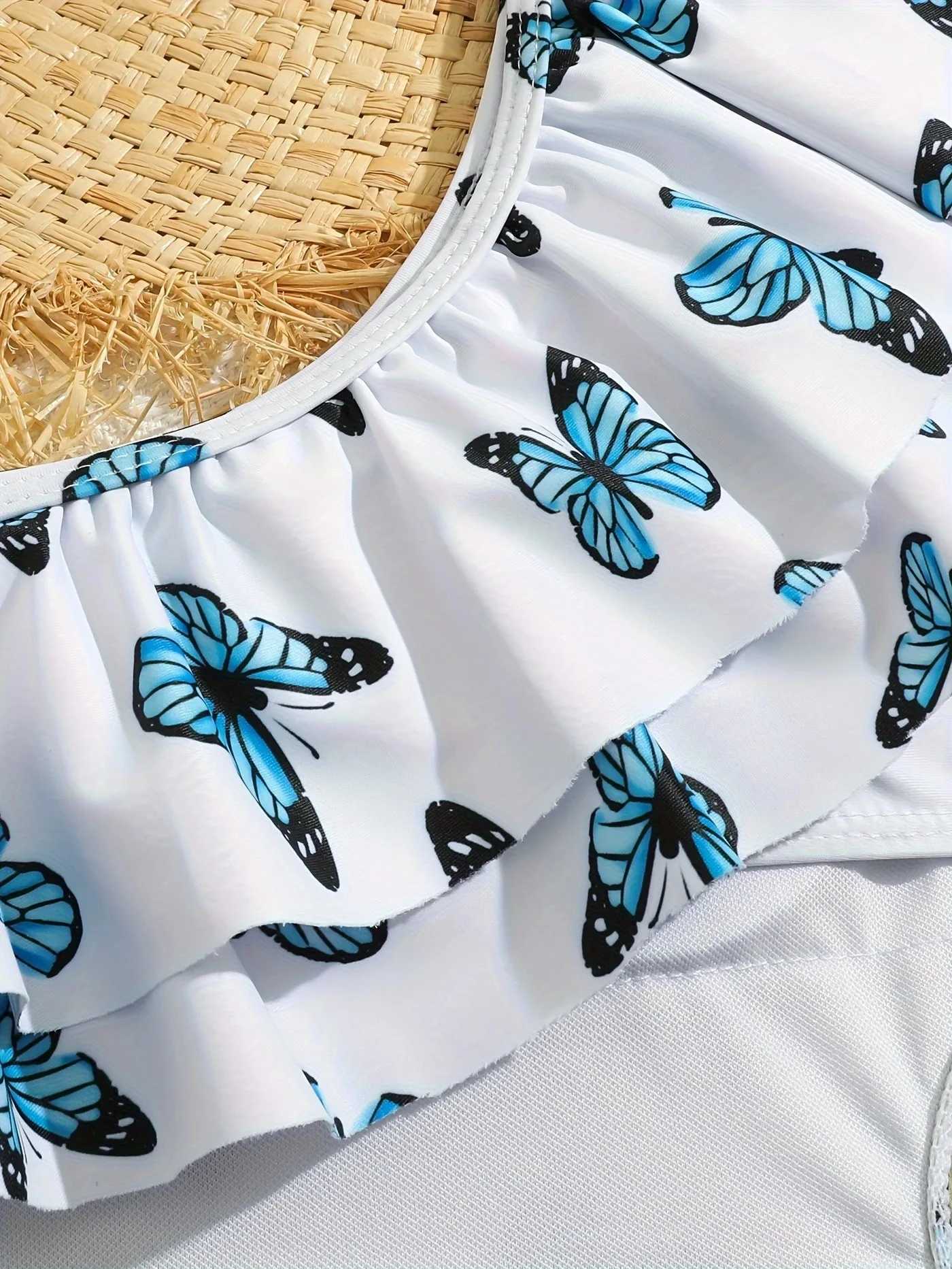 2025 Girls Swimsuit One Piece Butterfly Kids Swimwear Ruffle Childrens Bathers Bathing Swimming Swim Suit Summer Beachwear Z250214