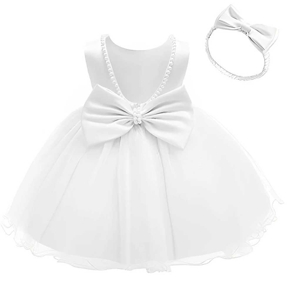 Newborn Baby Girls Baptism Dress For Baby Lace Princess Dress Solid Evening Clothes with Headband Infant Wedding Par Vestidos Z250214
