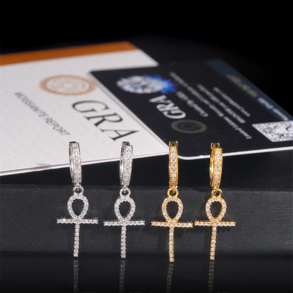 Diamond Hair Jewelry New Mens and Womens Cross Earrings S925 Set with D Color Mozambique Hip Hop Silver Earrings