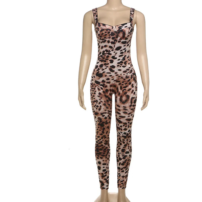 Women Sexy Leopard Jumpsuits Low Neck Suspendency Body-shaping Overalls Female Wild Trend Midnight Clubwear Rompers Streetwear 250213