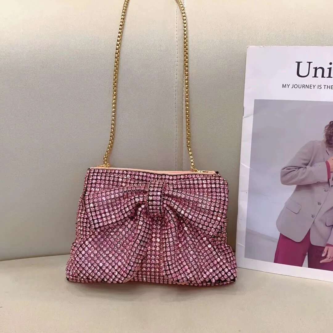 Glitter Bow Knot Women's Handbag Crystal Shiny Rhies Dia Evening Wedding Party Clutch Purse Shoulder Bag
