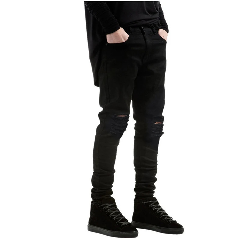 Men Black Ripped Skinny Jeans Hip Hop swag Denim Scratched Biker Joggers pants ner Trousers 250210