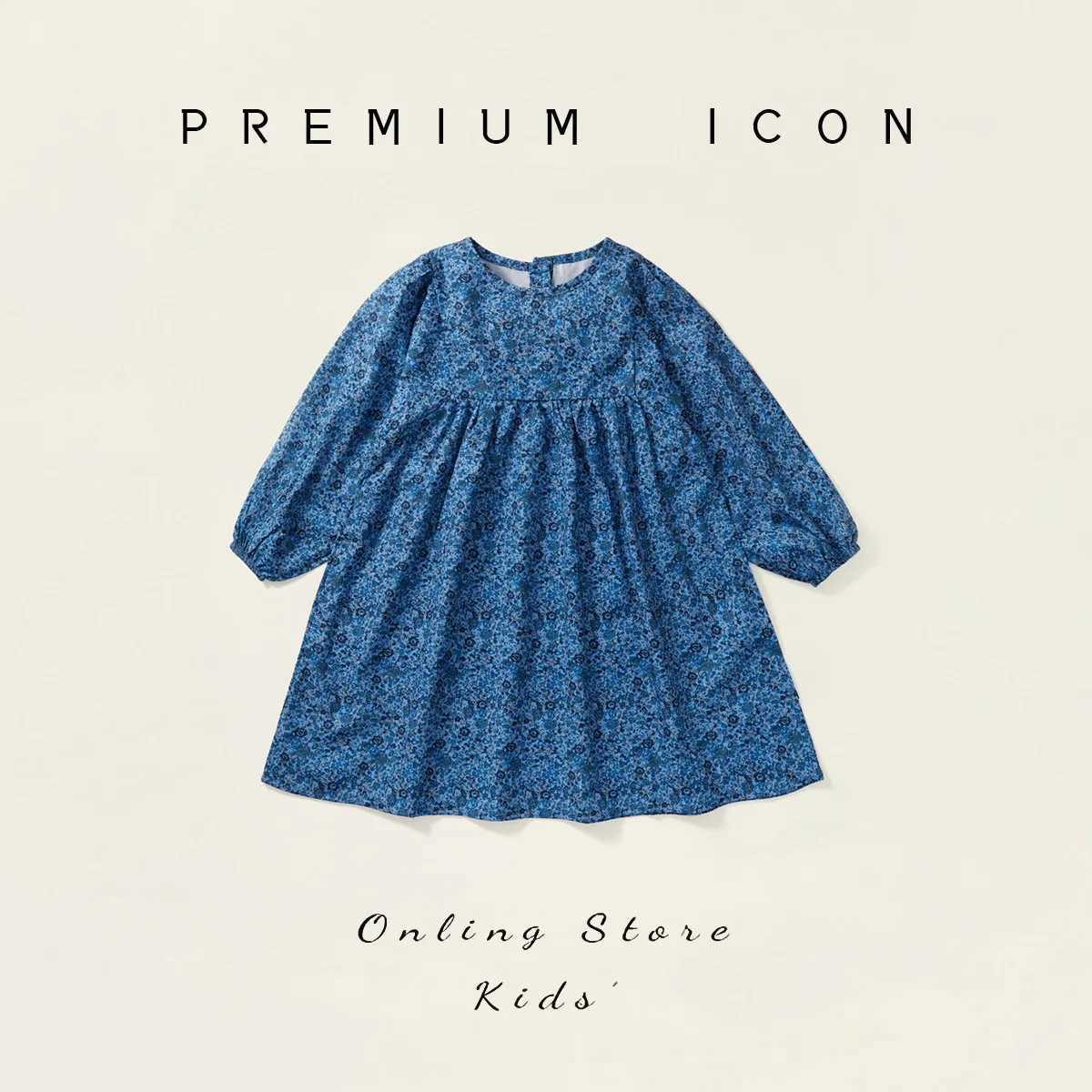 2025 Spring Autumn Children Girls Dress Flower All Printed Bubble Sleeves Kid Girls Frock Soft Round Collar Toddler Girls Dress Z250214