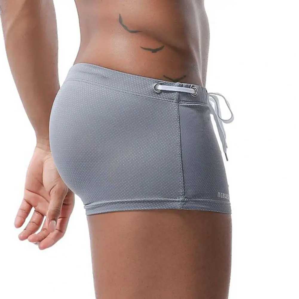Comfortable Swimming Trunks Men Swimming Trunks Mens Low-rise Solid Color Swim Shorts with Waist Tie Stretch for Sports W250214