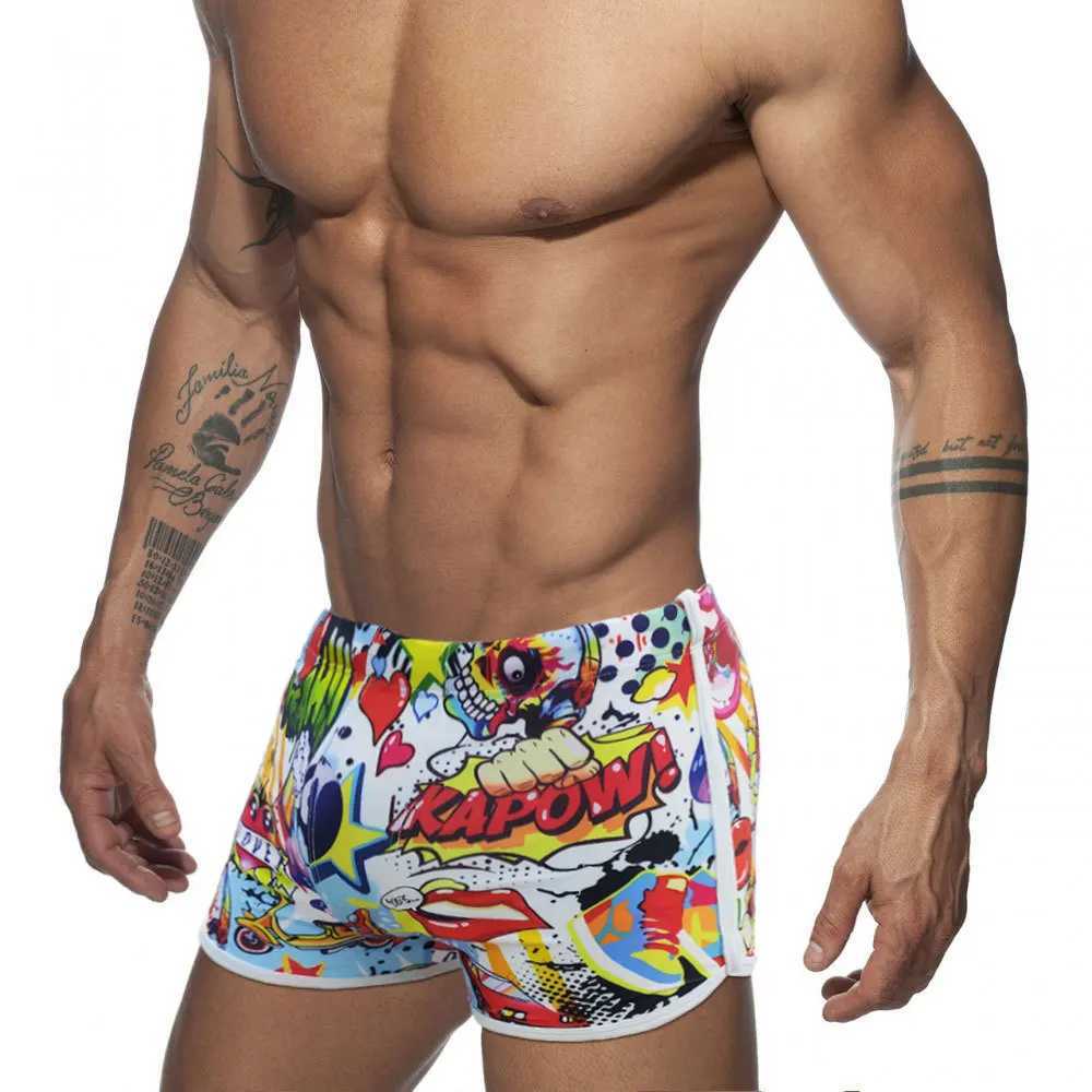 Mens swim shorts New boxer shorts Cartoon print Fun trend water sports casual style lace-up beach mens swimsuit W250214