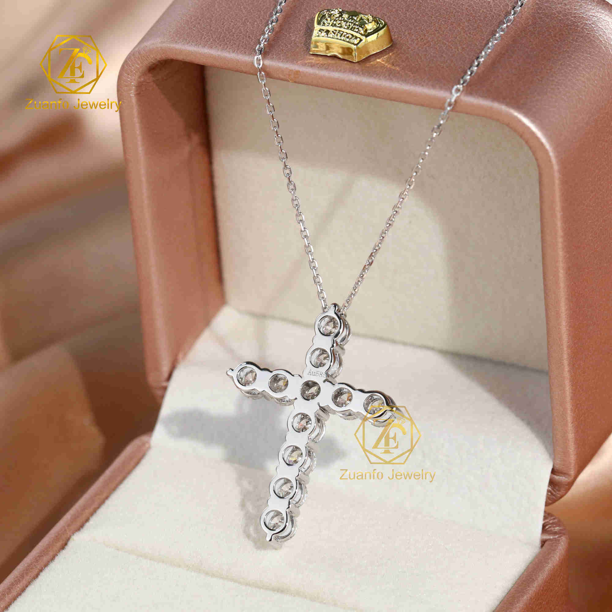Real Diamond Jewelry Jesus Cross Pendant 4mm 5mm Lab Grown Diamond 14k White Gold Pendant Necklace