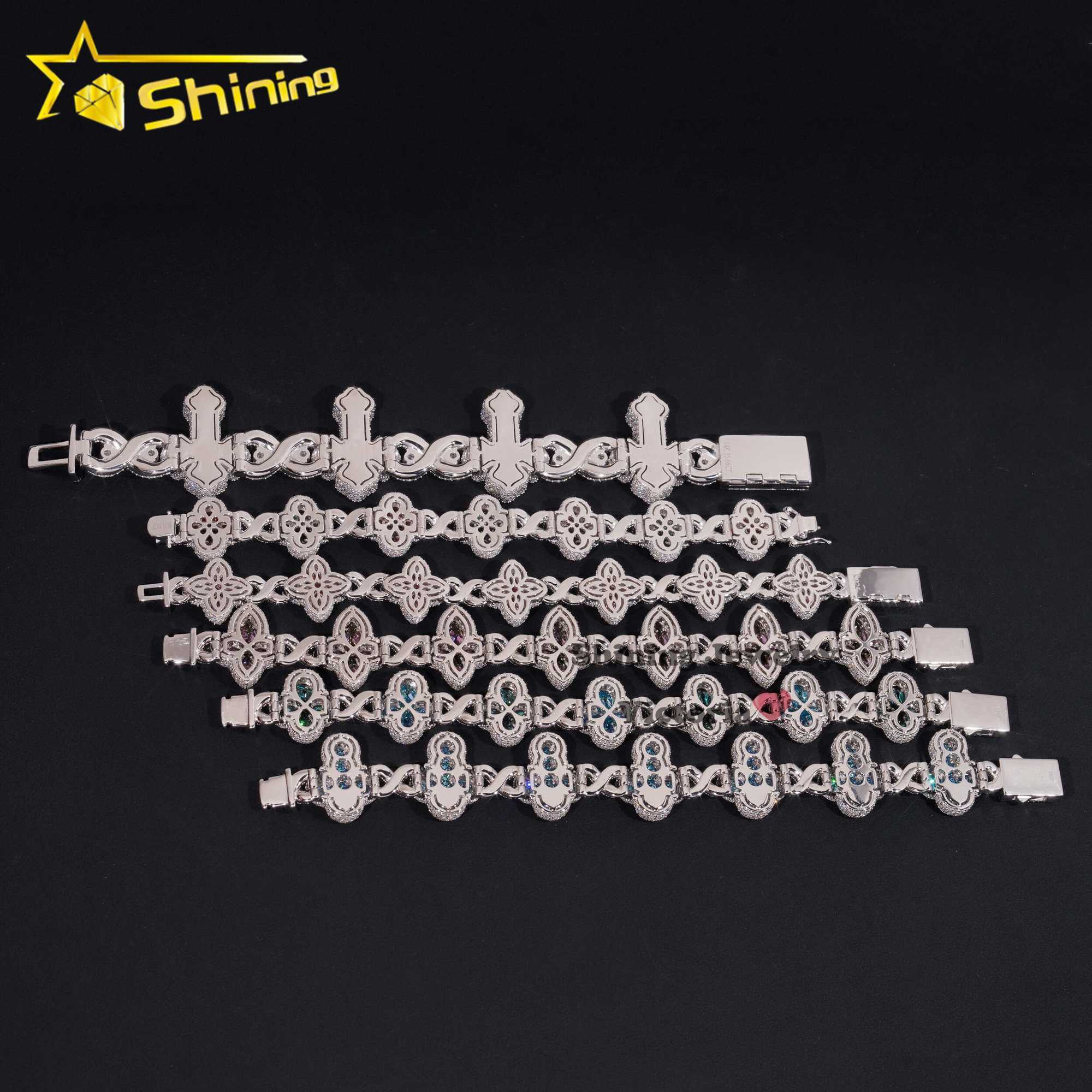 Hot Sale Multiple Options Flower Cross Clover Fancy Infinity Cuban S925 VVS Moissanite Diamond Cuban Link Bracelet Mens Jewelry