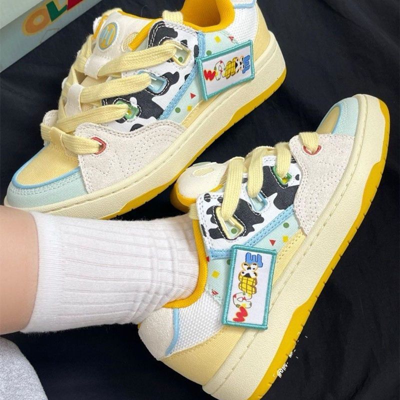 Small Crowd Color Contrast Skateboard Women China-chic Ins Style Thick Soled Versatile Bread Couple Sports Casual Shoes High Appearance