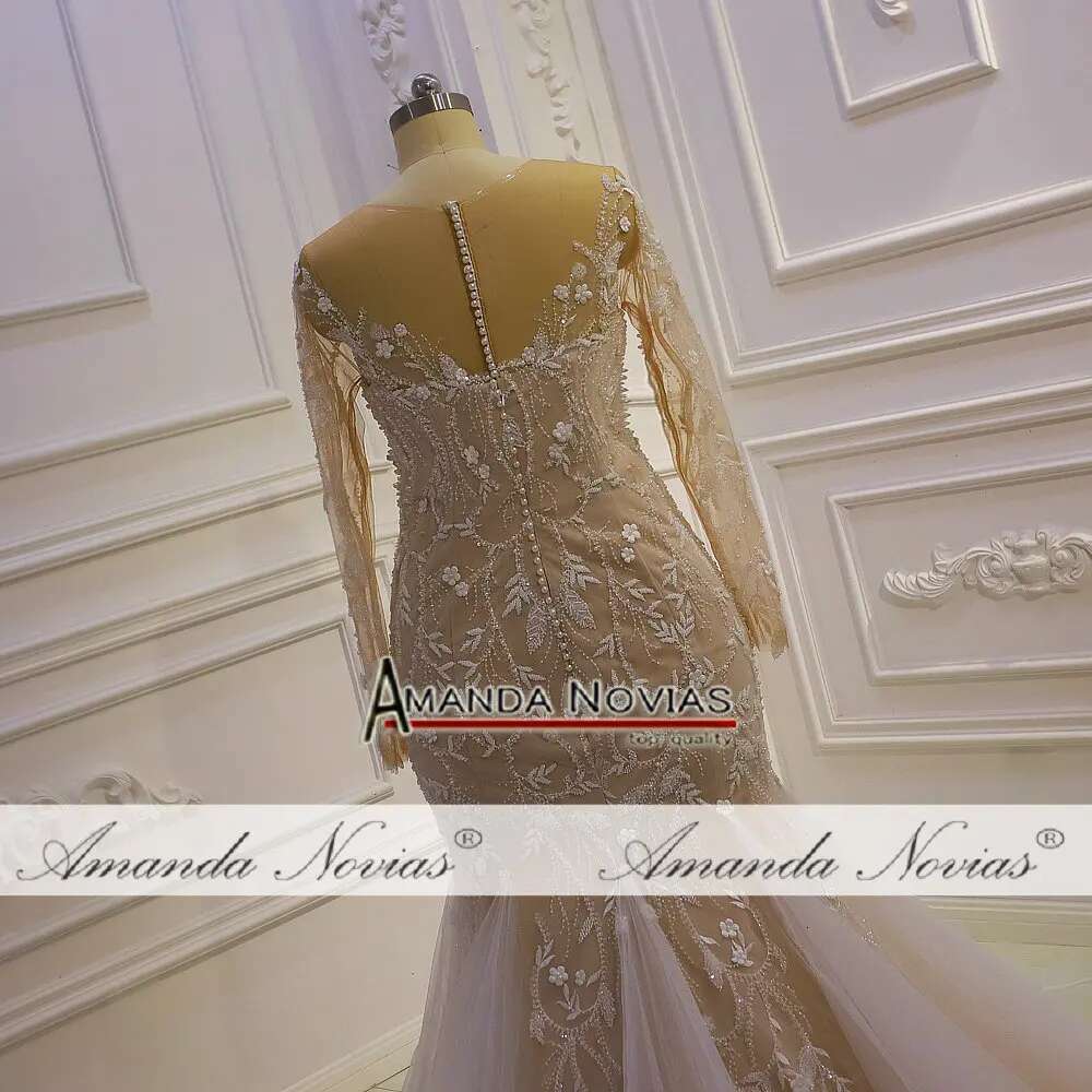 Mermaid Bridal Dress 2 in 1 with V Neckline and Lace Long Sleeves