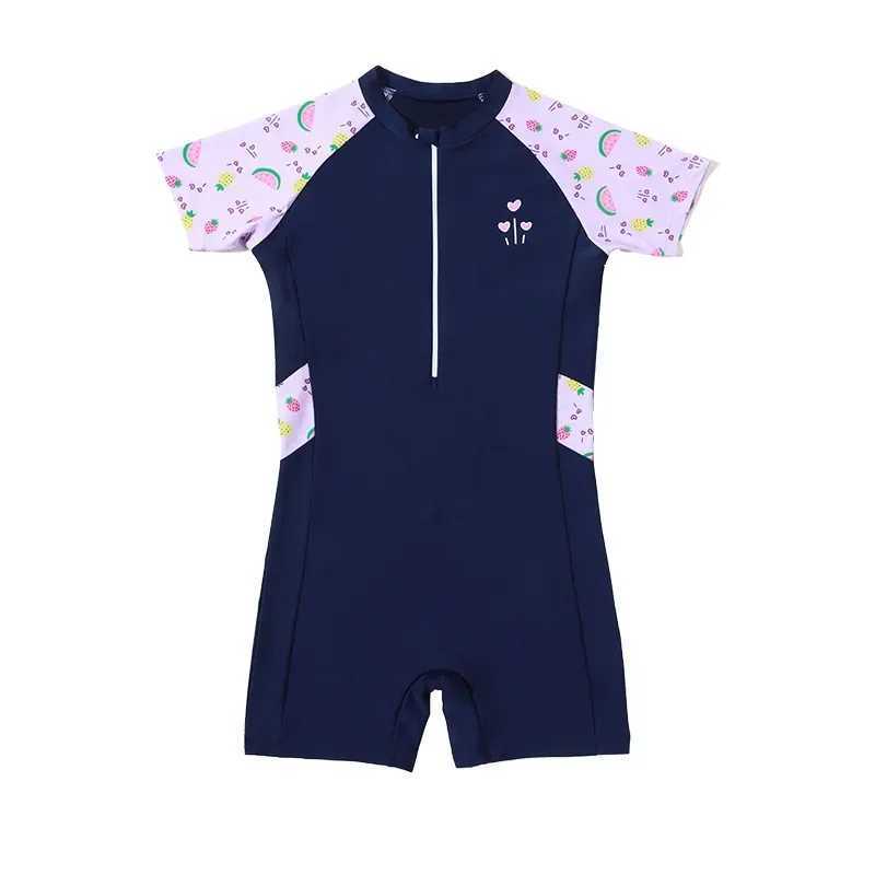 One-piece Swimsuit for Children and Teenage Girls Quick Drying Sun Protection Swimwear Short Sleeve Summer Swimming Suits Z250214
