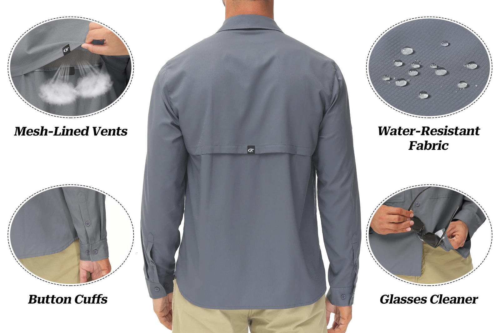Mens breathable fishing shirt foldable sleeves UPF 50casual hiking cargo shirt buttons shirt zipper pocket 250211