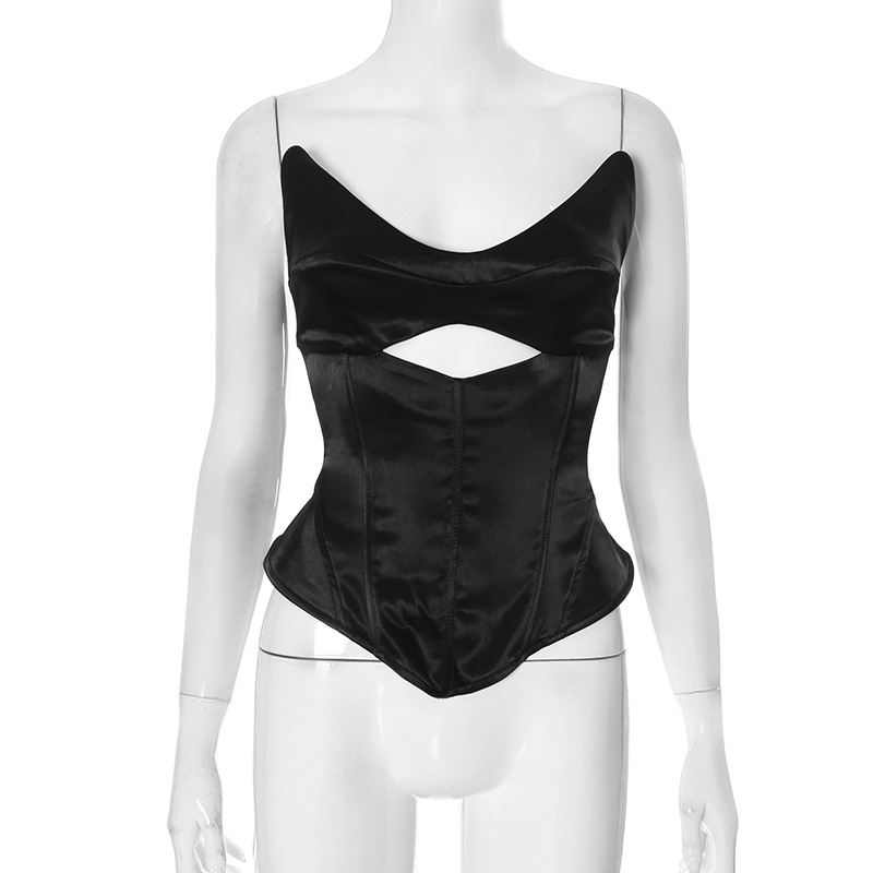 Women's & Camis Goth Dark Punk Streetwear Sexy Hollow Out Irregular Corset Tops E-girl Grunge Backless Bandage Tanks Top Y2K Gothic Slim V Vests