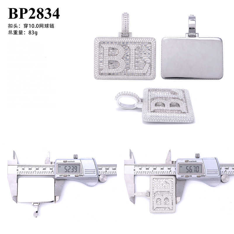 Diamond Hair New Personalized Hang Tag Letter Pendant D Color Moissanite Full Set 925 Silver Trendy Essential Hip Hop Jewelry