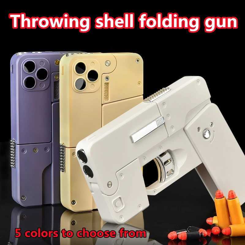 Folding Gun IC380 Toys Pistol Mobile Phone Model Bullet Soft Ammo Shelling Cool Phone 14Pro Max Gift Outdoor Game Sports Toy GunT250214
