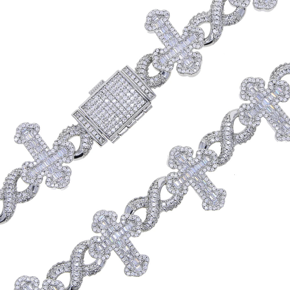 Iced Out Cross Infinity Charm Bracelet Micro Paved Cubic Zirconia Cuban Chain For Women Men Hip Hop Rapper Jewelry 250211