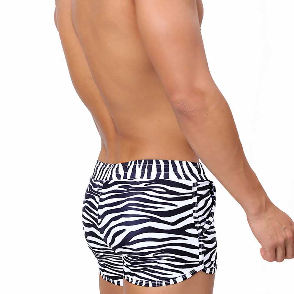 Zebra Printed Swim Trunk Men Sexy Boxer Shorts with Pockets for Surfing and Beach Sports Mens Swimming Pants Swimsuit Swimwear W250214