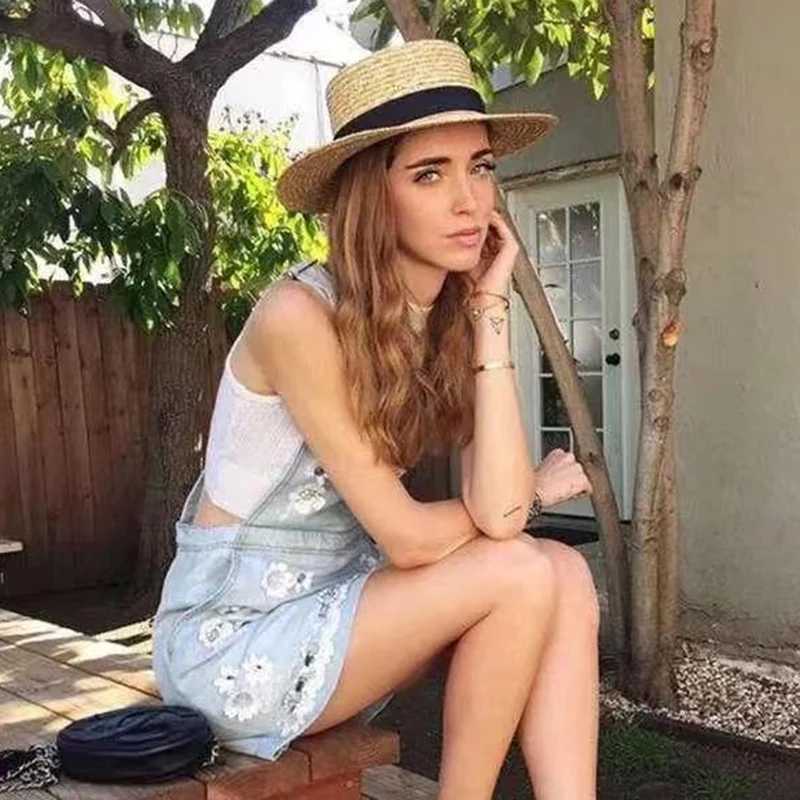 Summer unisex handmade natural wheat straw hat womens sun hat with bow wide eaves flat top hat mens beach solid hat sunscreen A1 Y250213