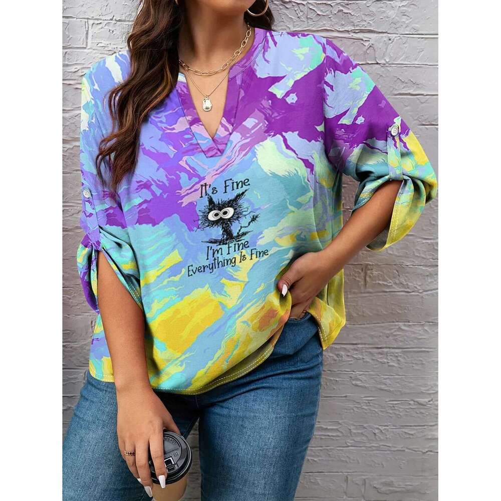 CLOOCL Fashion Women T-Shirts Plus Size Tops Funny Cats Everything Is Fine 3D Printed Long Sleeve Shirts Ladies Female Clothing