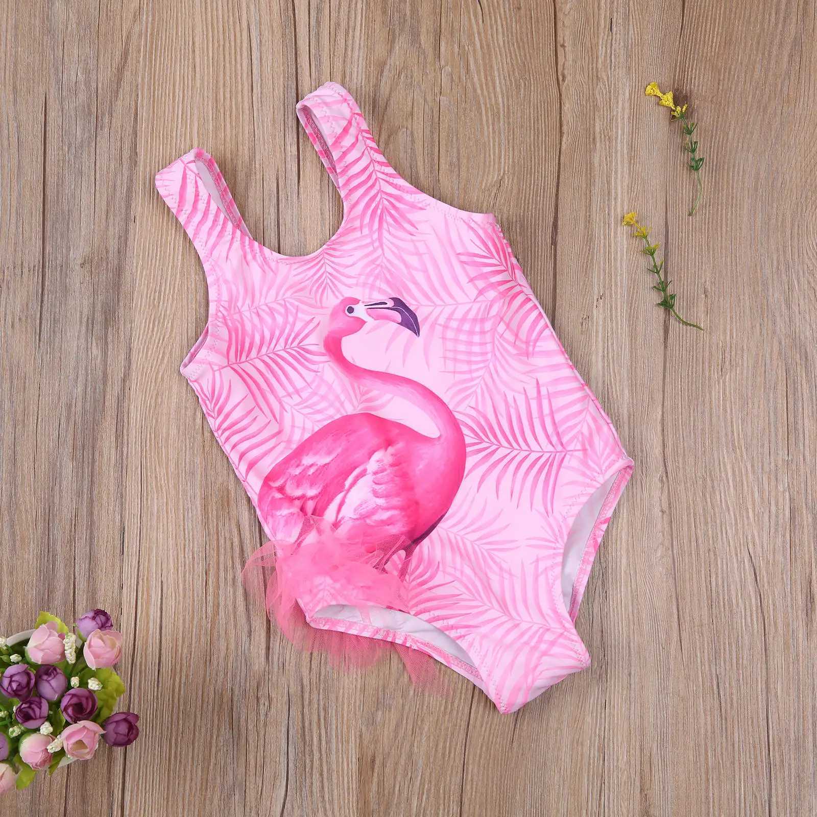 2022 Yiiciovy Cute Little Girls Summer Swimsuit Children Flamingo Printing Sleeveless Swimwear Beachwear Bathing Suit Z250214