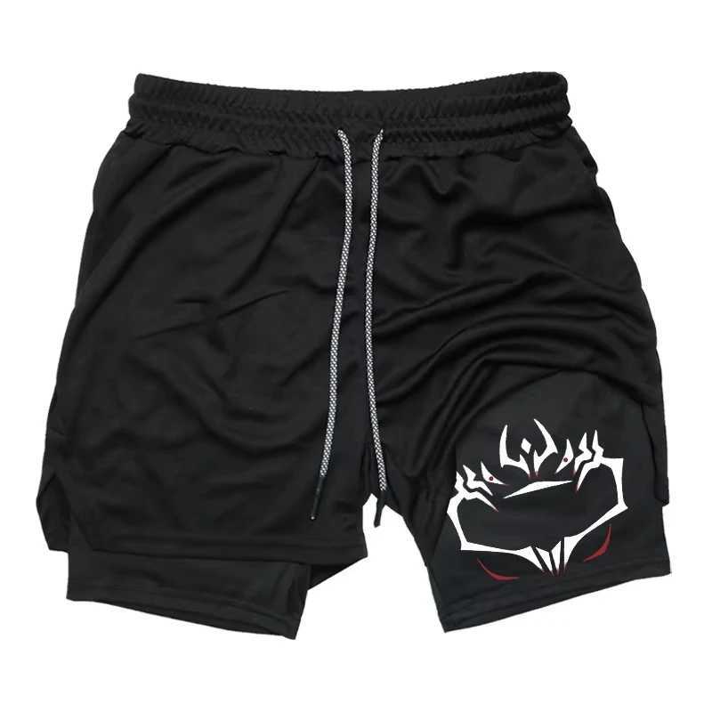 Graphic 2 in 1 Athletic Shorts for Men Gym Workout Running Performance Shorts with Compression Liner Phone Pocket Towel LoopXJ250213