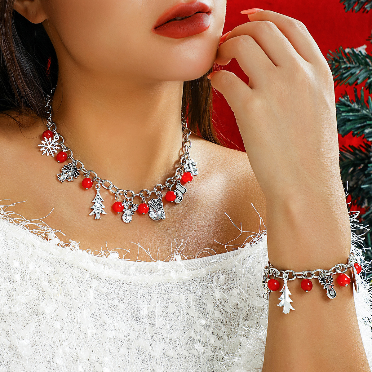 Woman Jewelry minimalist Christmas tree bell snowman creative geometric bead tassel designer necklace