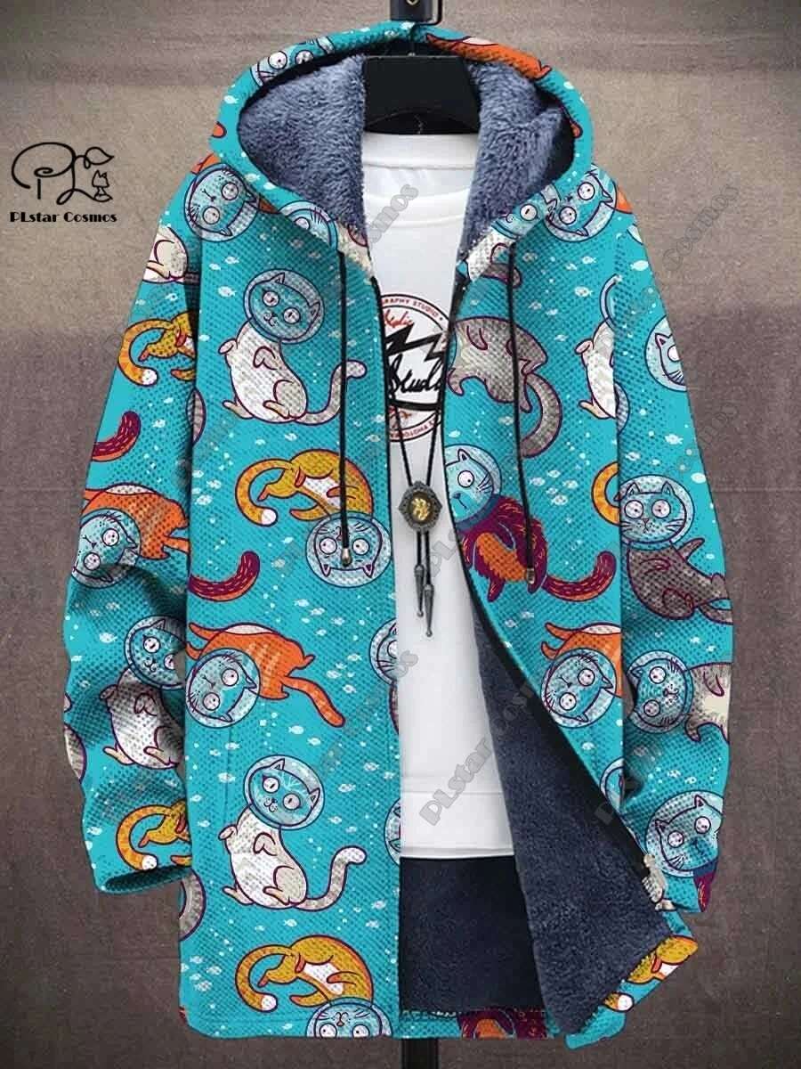 3D printed new winter hooded unisex retro geometric gradient art pattern plush thickened long-sleeved casual warm jacket DY-2