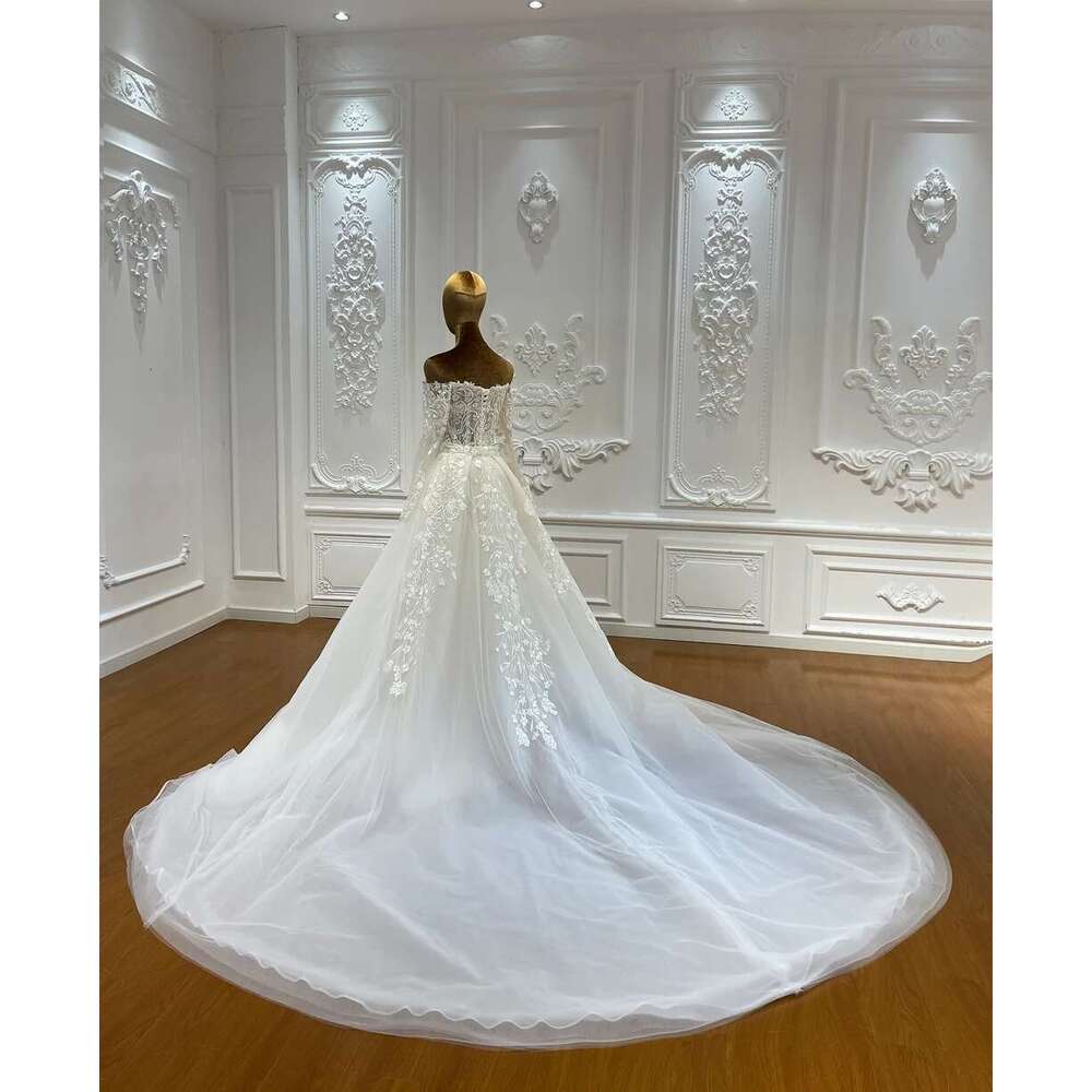 Custom Off Shoulder Appliques Lace Long Sleeves 2 in 1 quinceanera Mermaid Wedding Dress