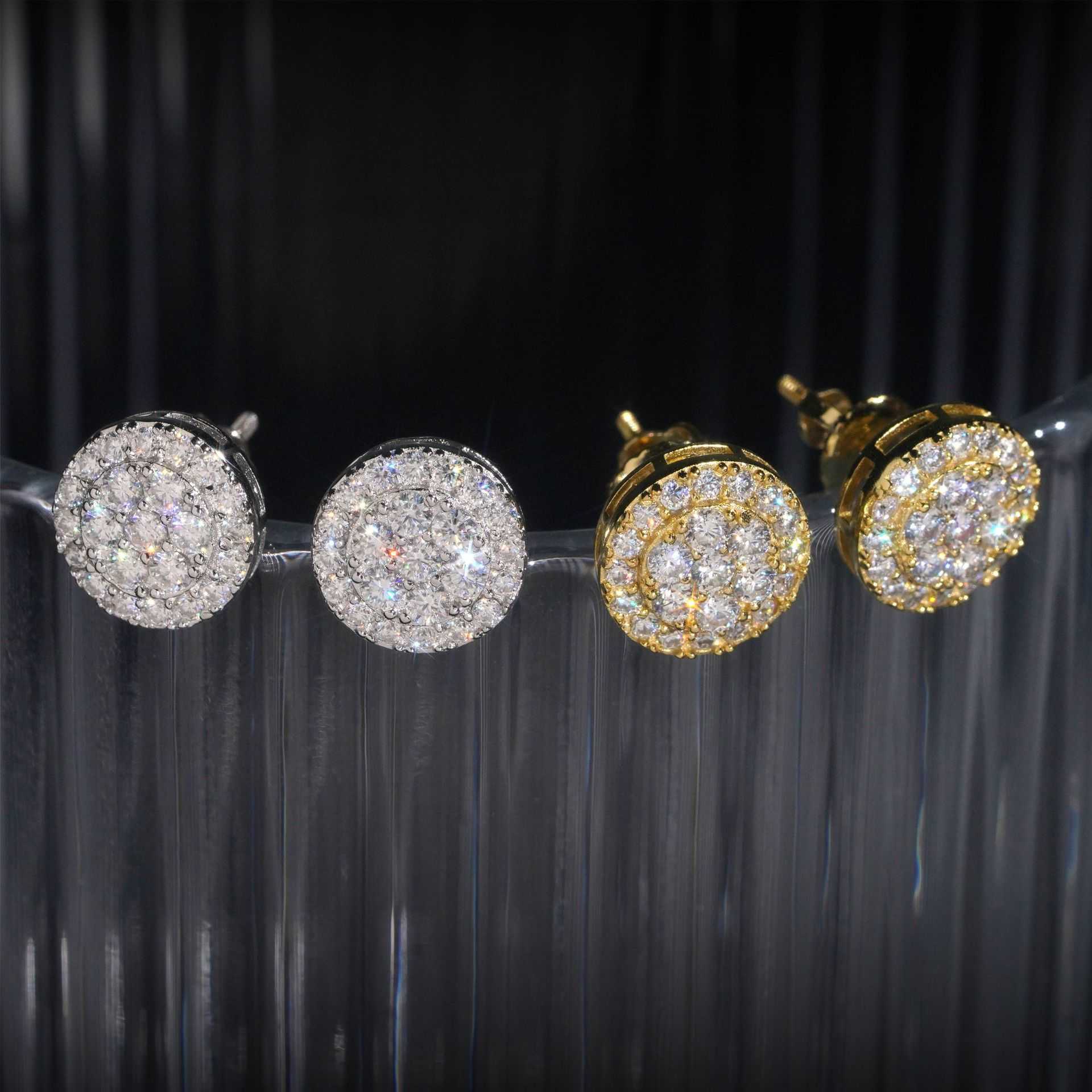 2024 new mens and womens creative flower hip-hop jewelry 925 silver earrings with Mozambique earrings