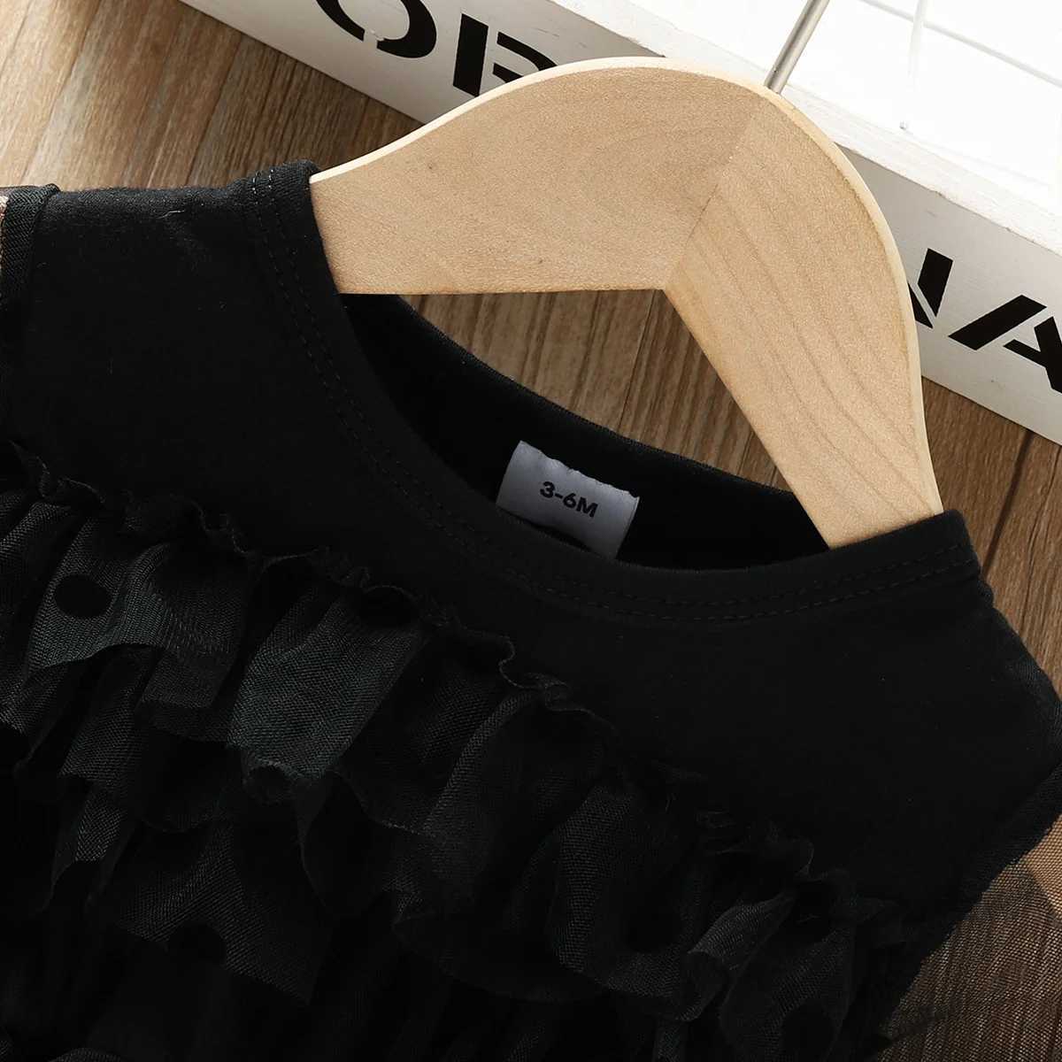 New Girls Dress Spring Polka Dot Mesh Stitching Long Sleeve Princess Dresses Autumn Black Little Girl Costume Z250214