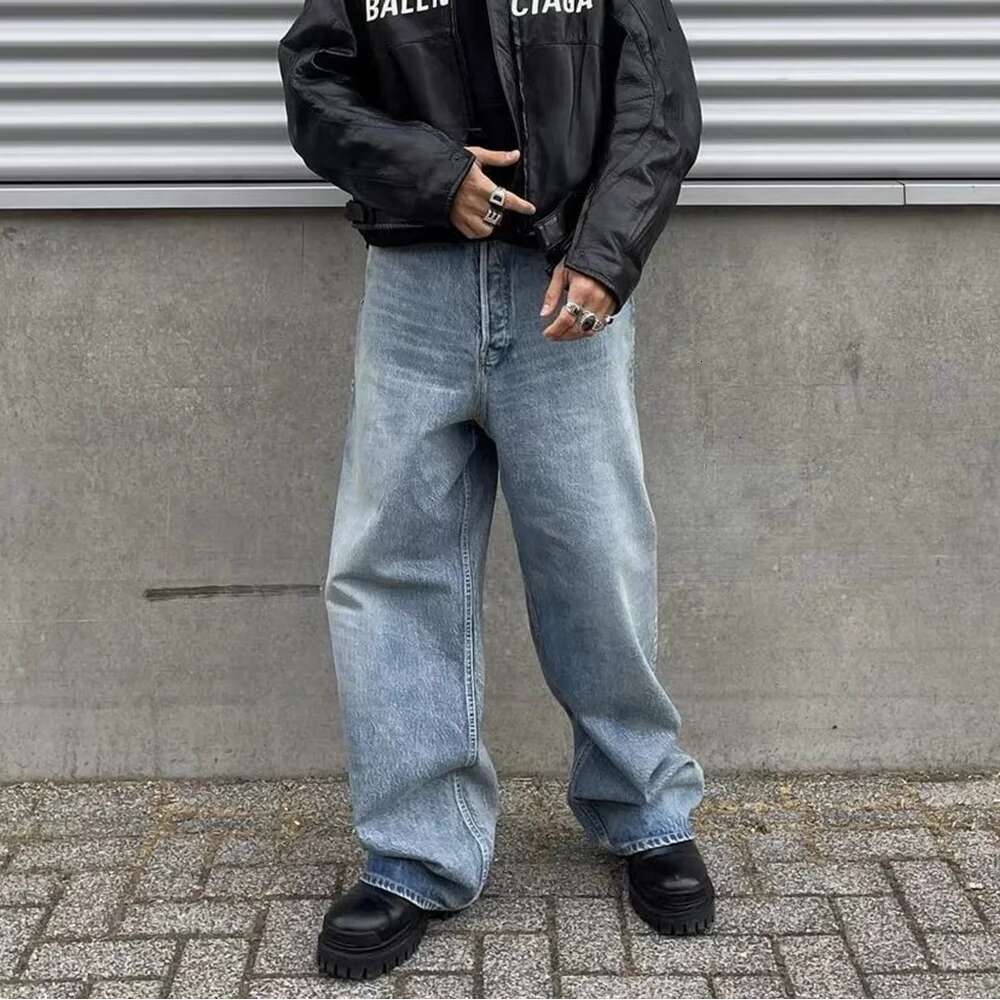 High Street Washed Blue Wide Leg Baggy Jeans For Men And Women Straight Ropa Hombre Y2k Denim Pants Oversized Loose Trousers