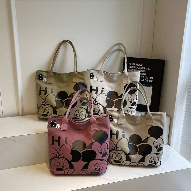 Cartoon Canvas Bag for Women 2025 Thickened New Large Capacity Handbag Commuter Single Shoulder Tote