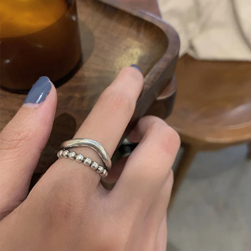 VENTFILLE 925 Sterling Silver Ring Thick Simple Wave Lightshaped Solid Doublelayer Rings Trendy Couple Women Gift Dropship 250213