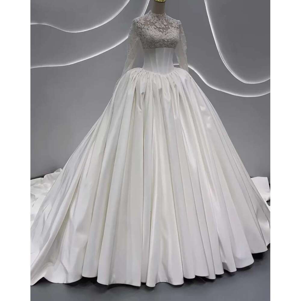 Custom Amanda New Design Spot Long Sleeve With High Neck Bridal Dress A-Line Wedding Dresses