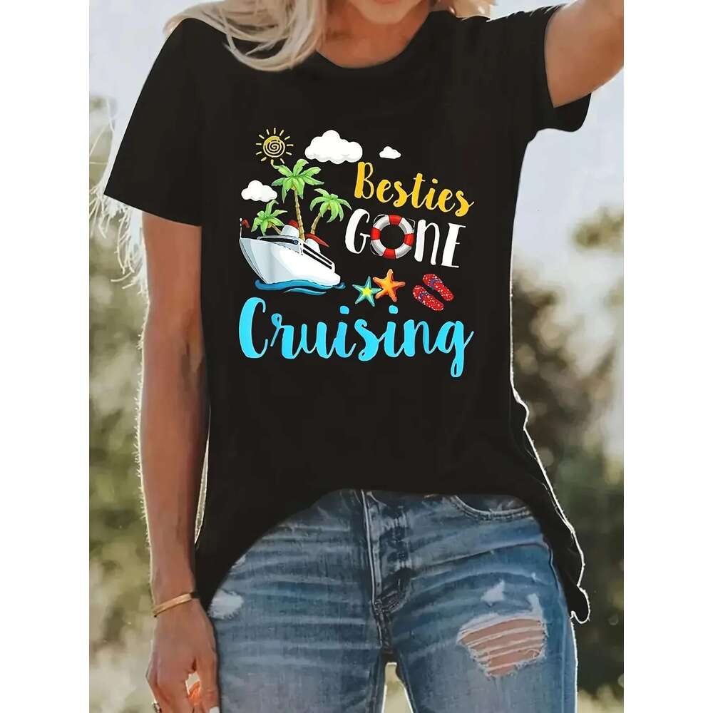 Family Cruise I Love It When We're Cruisin' Together Haruku Plus Size T-Shirt Women Round Neck Tee Top Fashion Loose