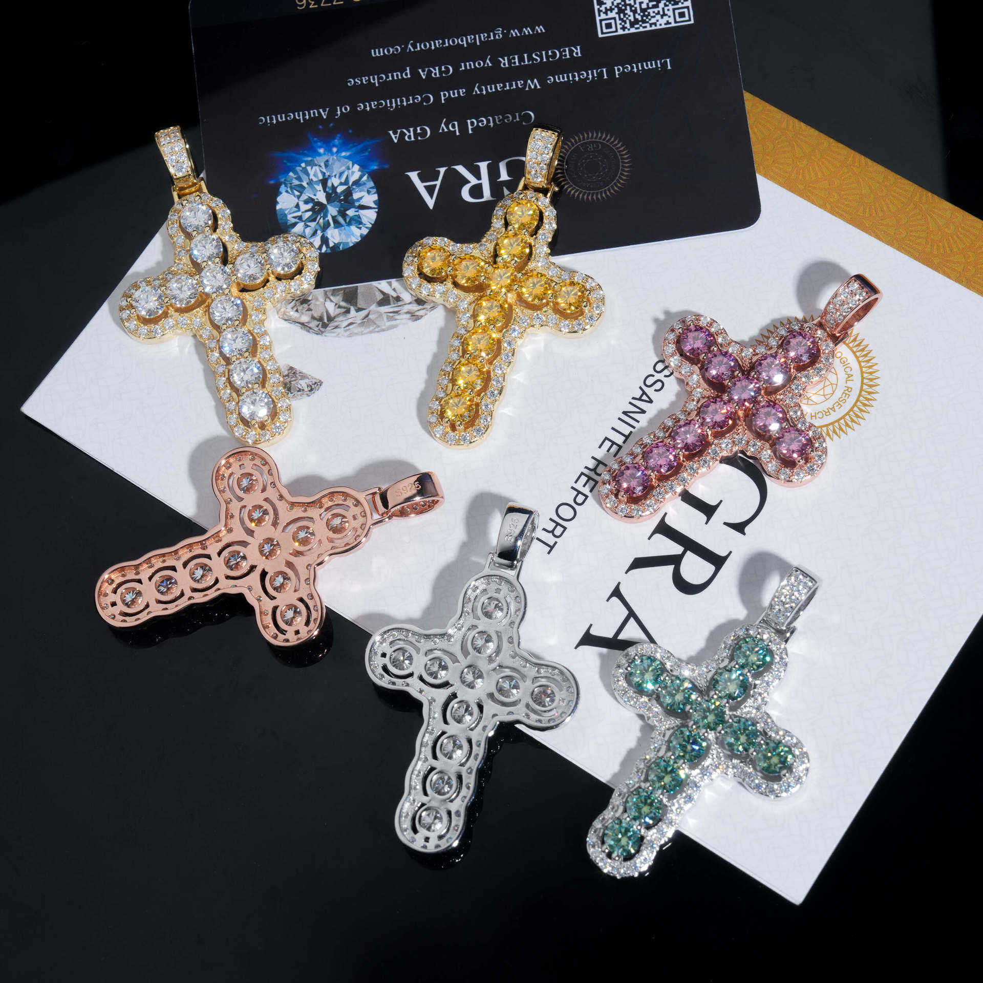 ZUANFA new cross hip-hop pendant 925 silver colored moissanite personalized fashion style for men and women