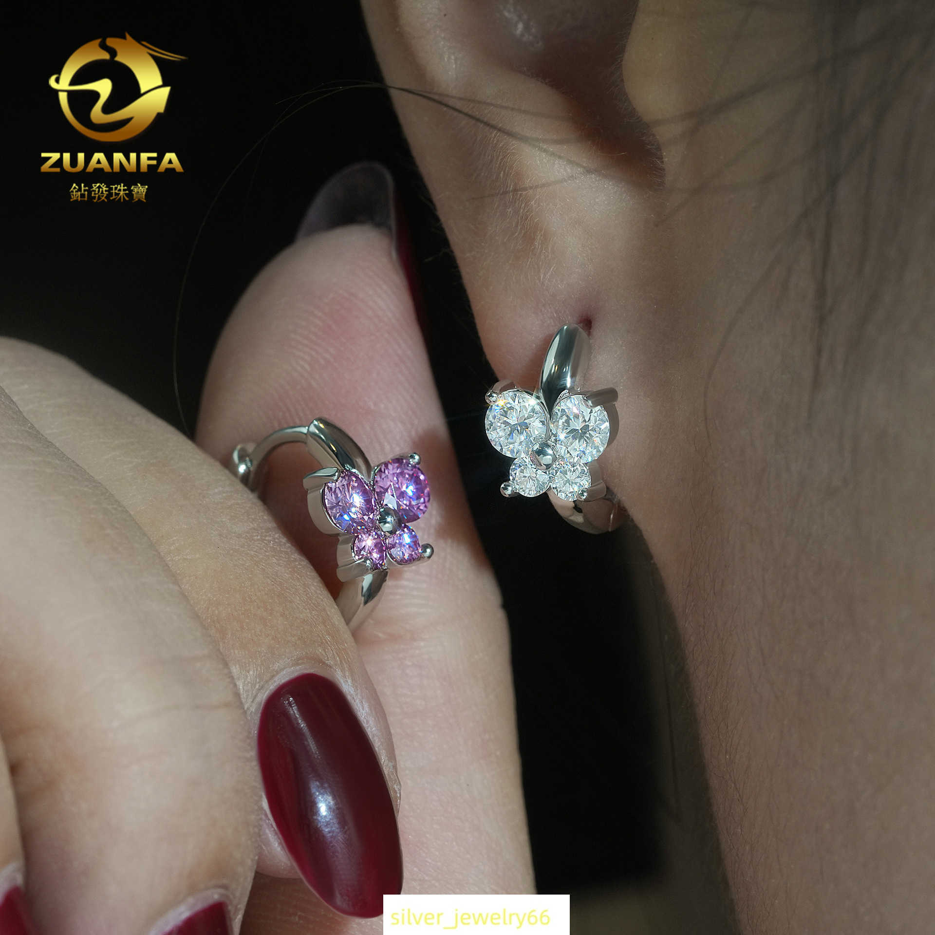 New pure silver inlaid with D-color moissanite earrings hot selling butterfly style simple and personalized trendy earrings