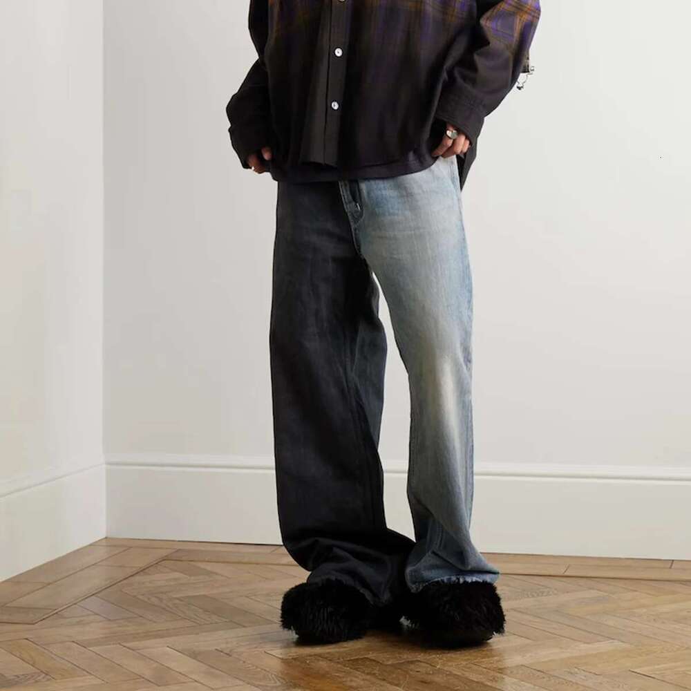 Asymmetric Patchwork Drawstring Jeans For Men And Women Streetwear Casual Baggy Denim Trousers Straight Loose Cargo Pants