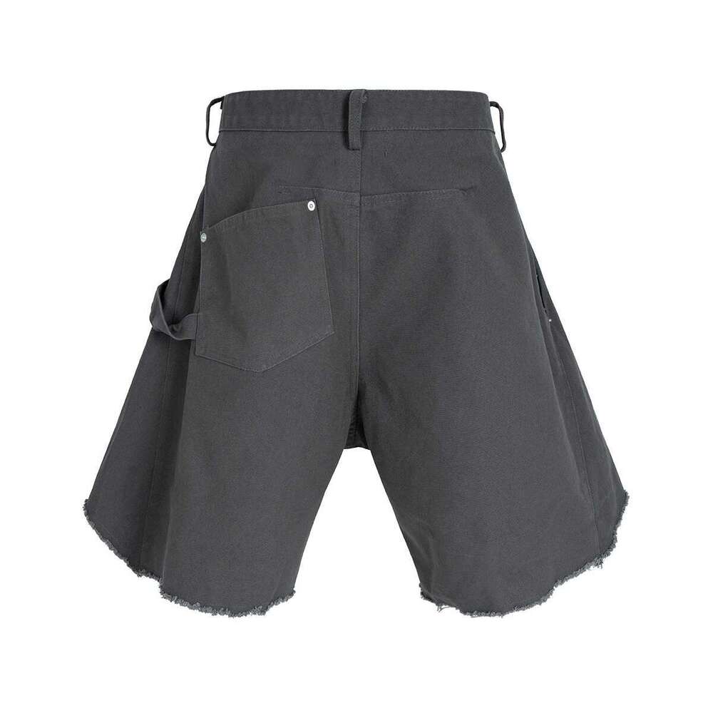 Asymmetric Cut Fringed Quarter Mens Cleanfit Wide Leg Loose Summer Shorts Streetwear Baggy Knee Length Pants