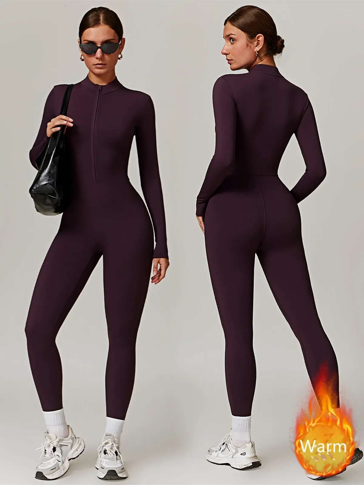 Zipper Workout Jumpsuit Women Warm Yoga Set Sports Overalls Long Sleeve Slim Fit Quick Drying Running Fiess Suit Tracksuit
